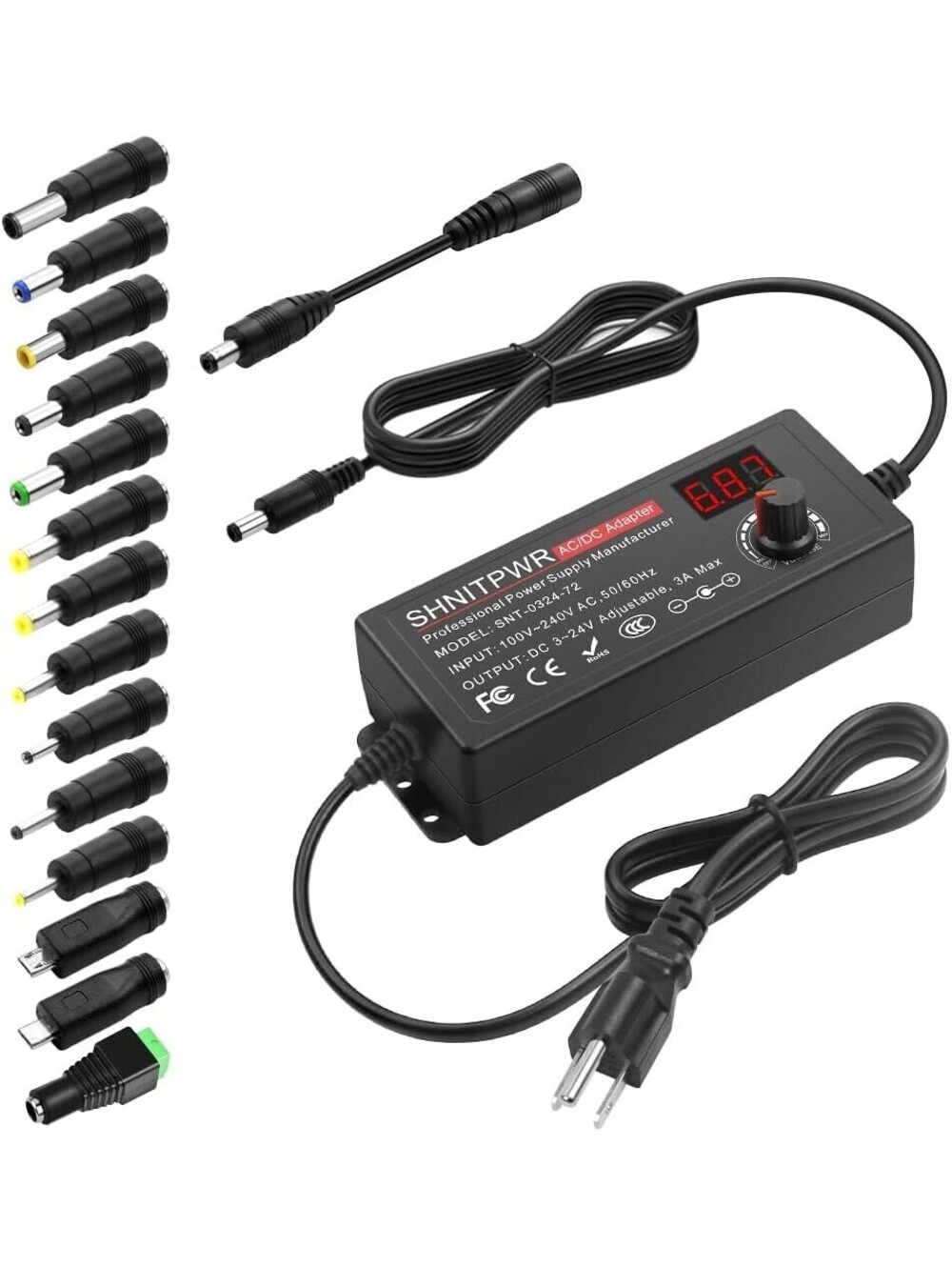 Universal AC DC Power Supply Adapter 72W 3V to 24V Output